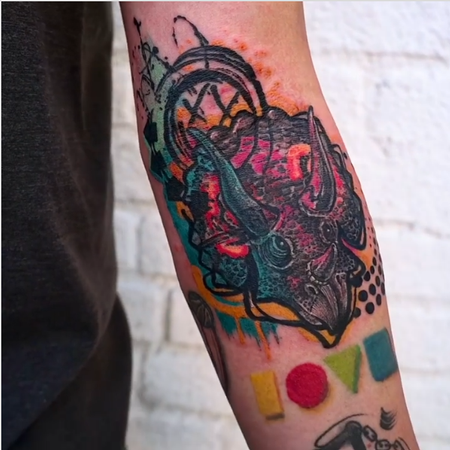 Jayun Ham  - Colorful Triceratops Tattoo